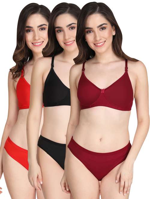 women pack of 3 solid bra and panty set - 22065112 -  Standard Image - 0