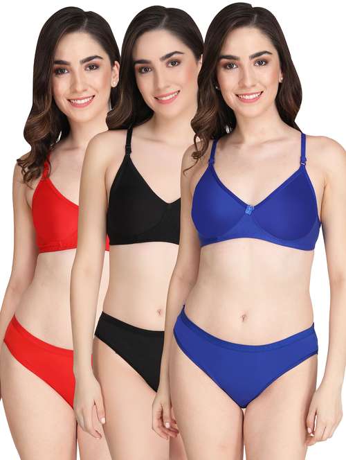 women pack of 3 solid bra and panty set - 22065113 -  Standard Image - 0