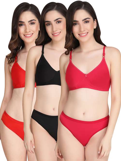 women pack of 3 solid bra and panty set - 22065115 -  Standard Image - 0