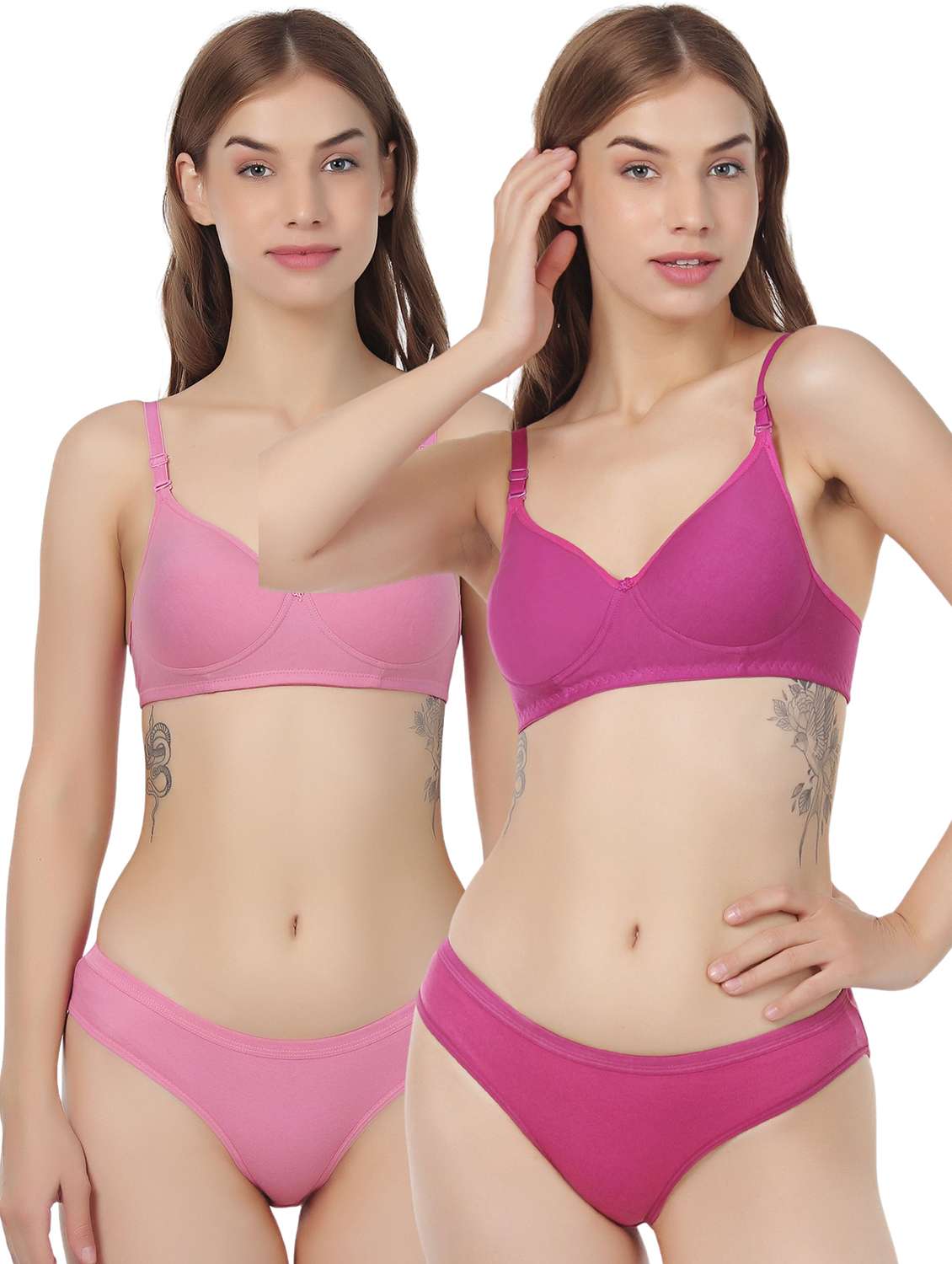 women pack of 2 solid bra and panty set