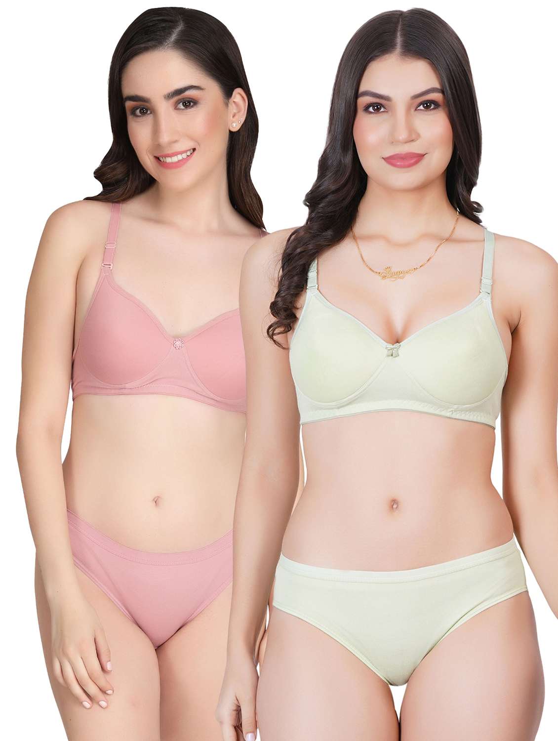 women pack of 2 solid bra and panty set