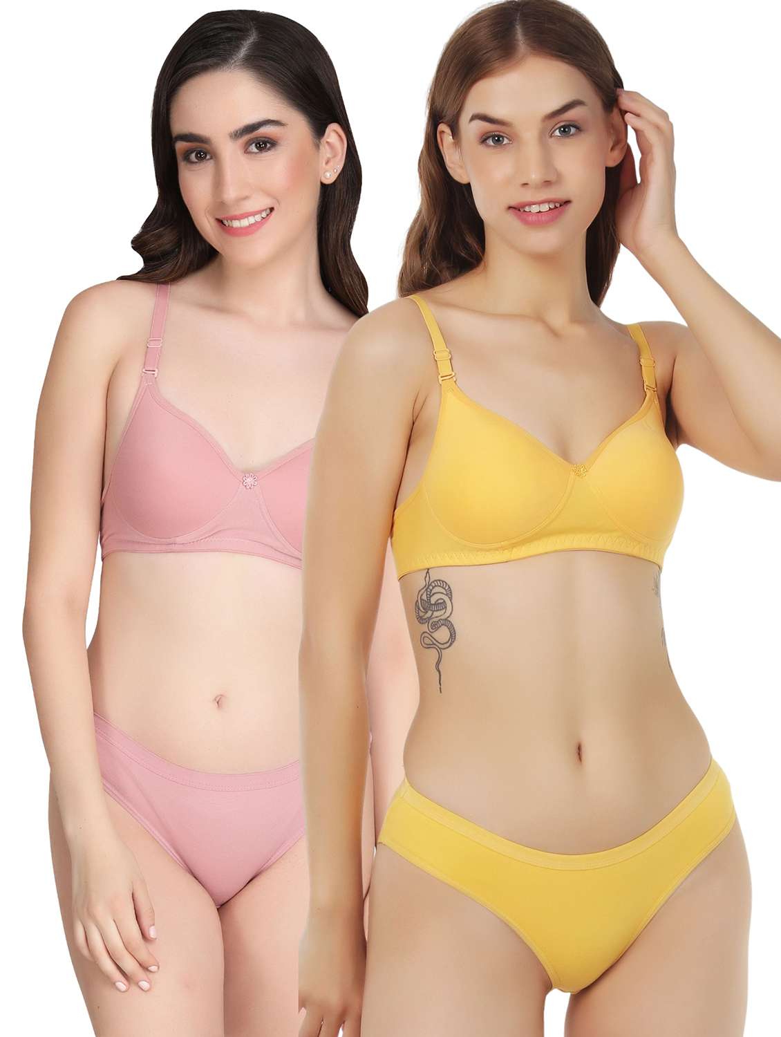 women pack of 2 solid bra and panty set