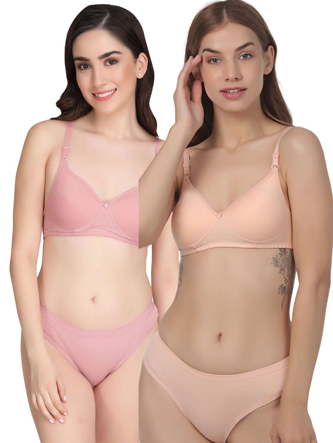 women pack of 2 solid bra and panty set