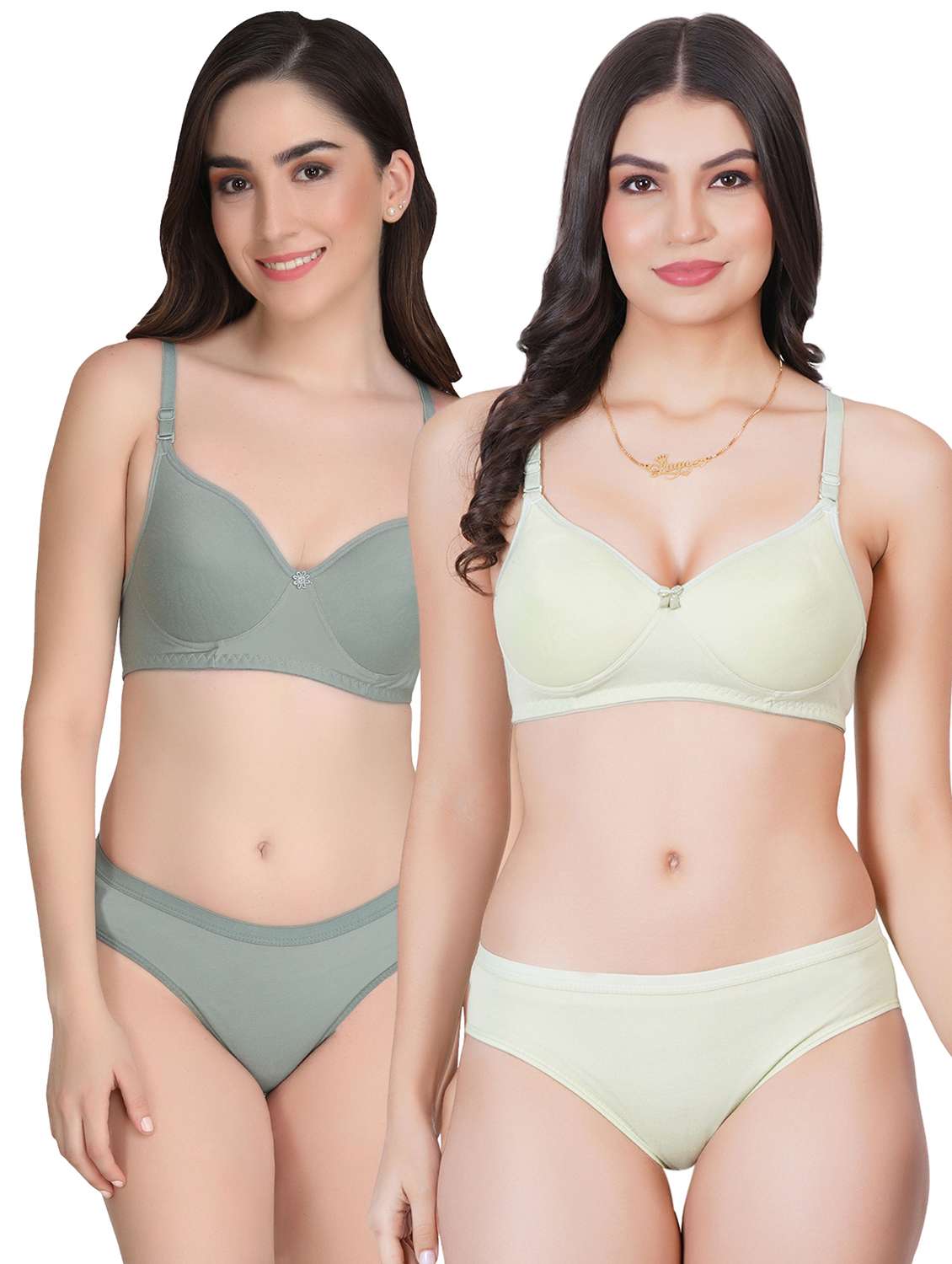 women pack of 2 solid bra and panty set