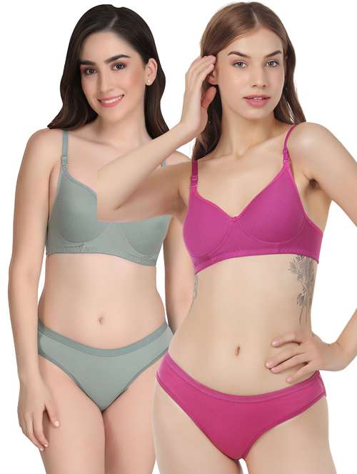 women pack of 2 solid bra and panty set - 22065140 -  Standard Image - 0