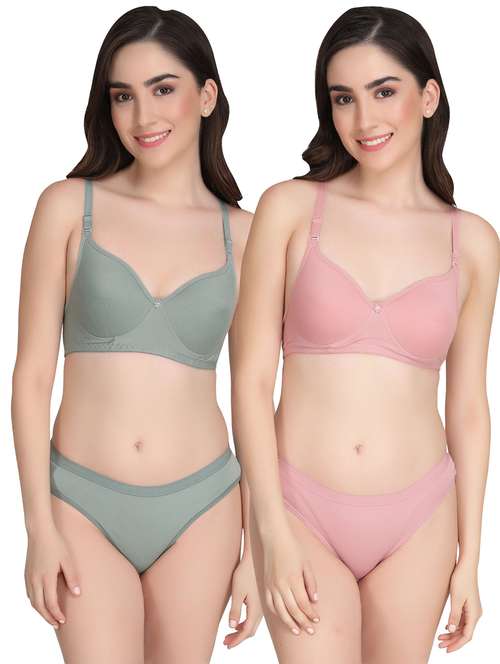 women pack of 2 solid bra and panty set - 22065145 -  Standard Image - 0