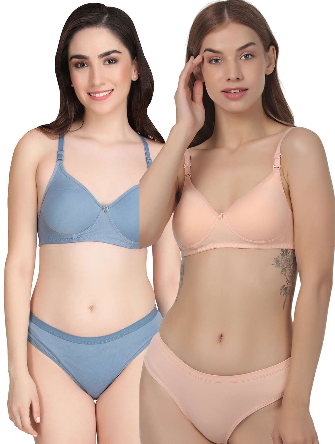 women pack of 2 solid bra and panty set