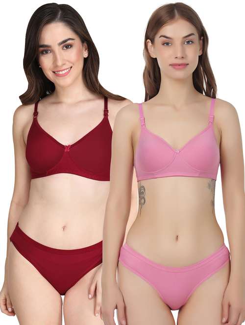 women pack of 2 solid bra and panty set - 22065156 -  Standard Image - 0