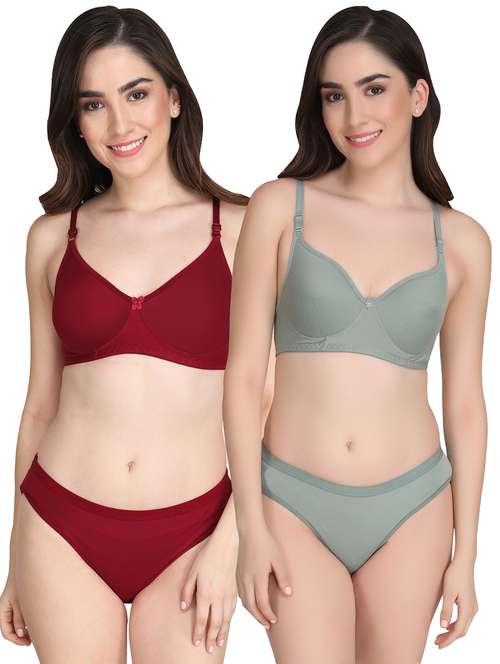 women pack of 2 solid bra and panty set - 22065161 -  Standard Image - 0