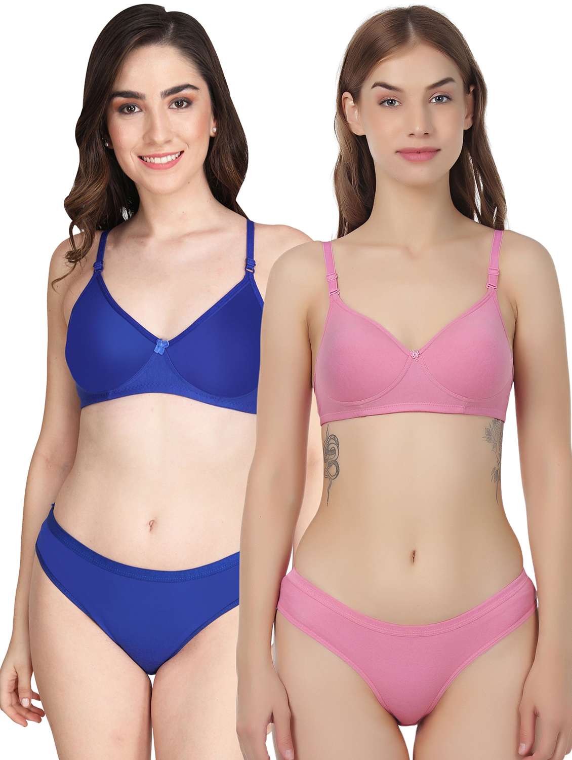 women pack of 2 solid bra and panty set