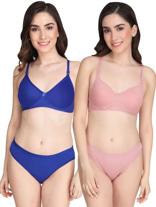 women pack of 2 solid bra and panty set - 22065169 -  Standard Image - 0
