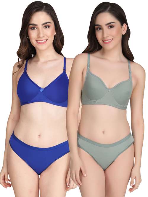 women pack of 2 solid bra and panty set - 22065170 -  Standard Image - 0