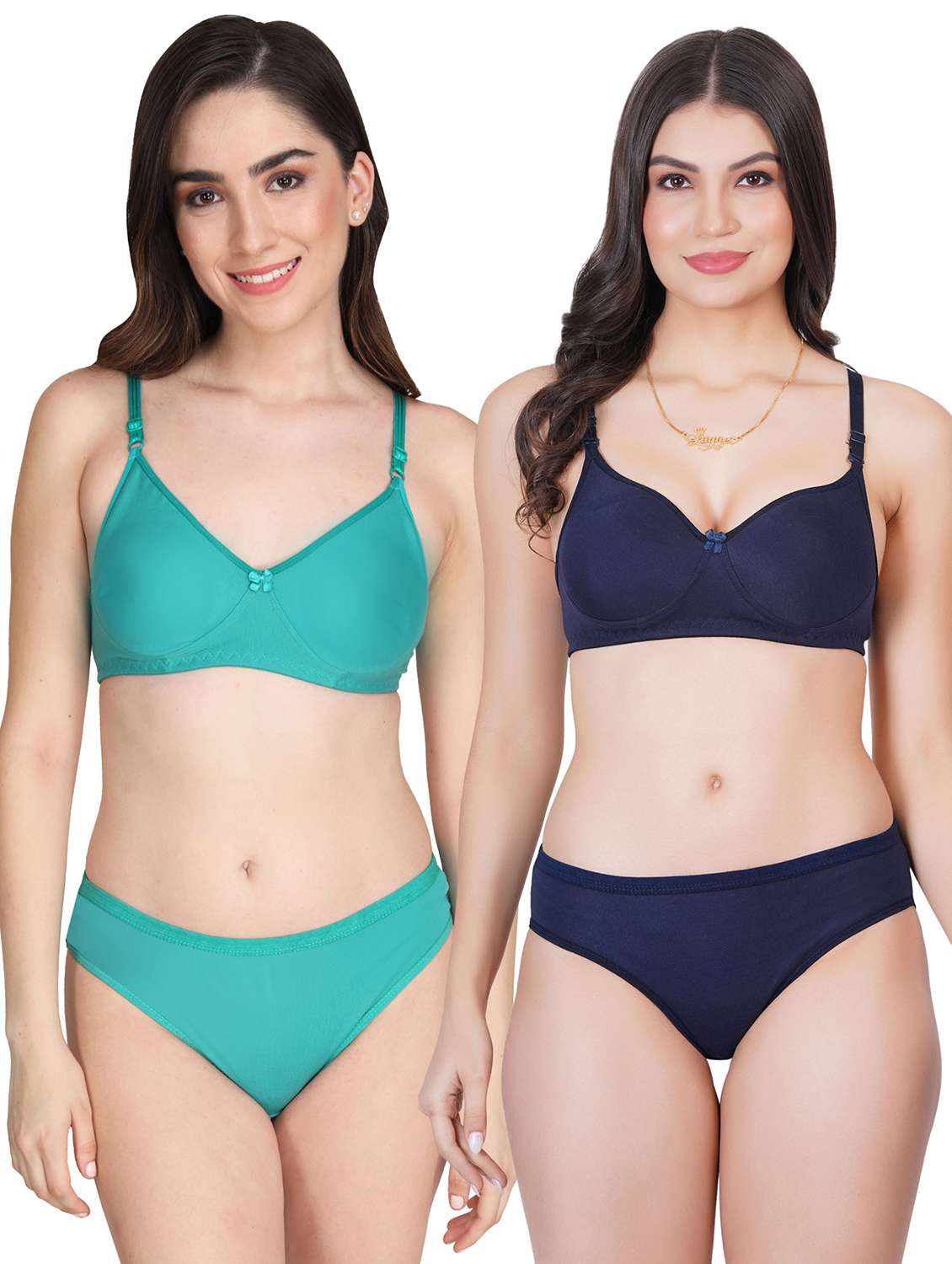 women pack of 2 solid bra and panty set