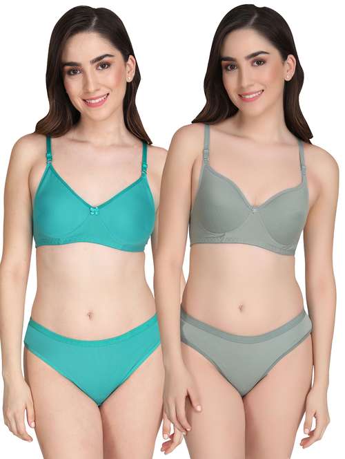 women pack of 2 solid bra and panty set - 22065180 -  Standard Image - 0