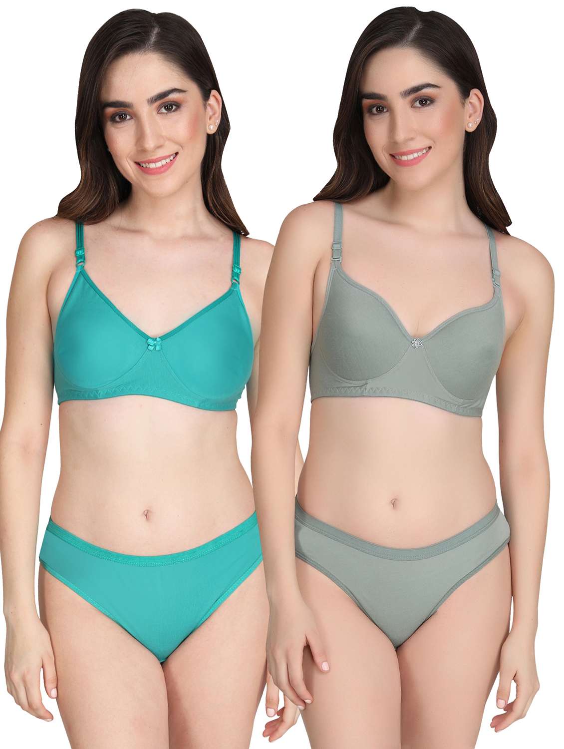 women pack of 2 solid bra and panty set