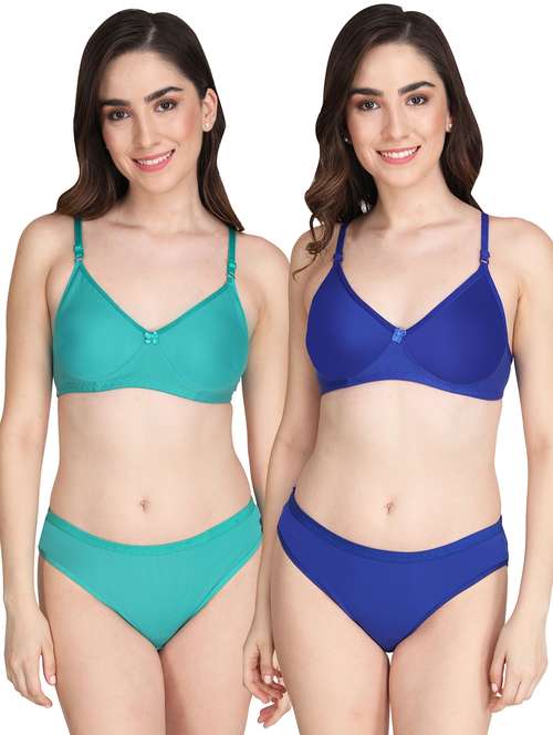 women pack of 2 solid bra and panty set - 22065183 -  Standard Image - 0