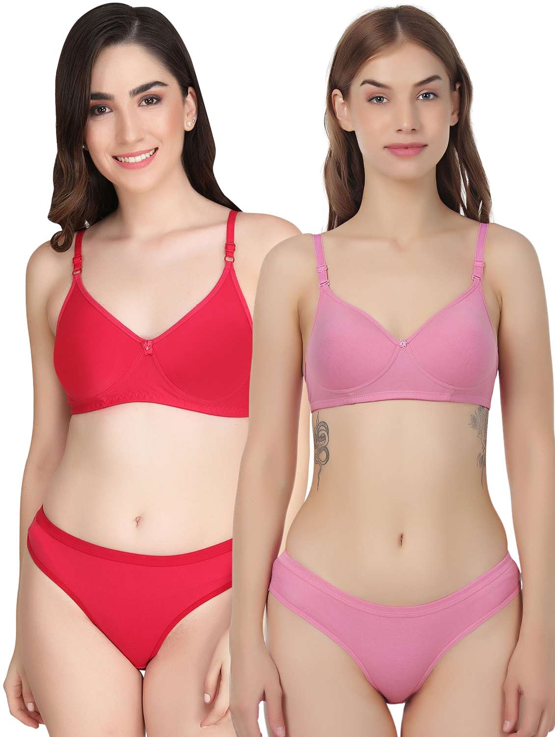 women pack of 2 solid bra and panty set