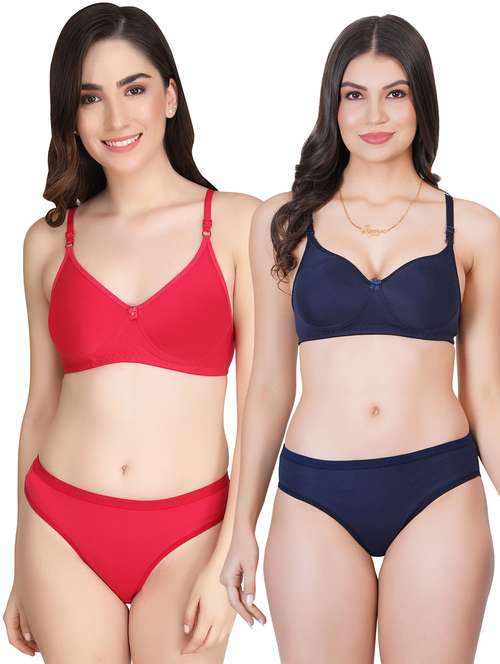 women pack of 2 solid bra and panty set - 22065189 -  Standard Image - 0