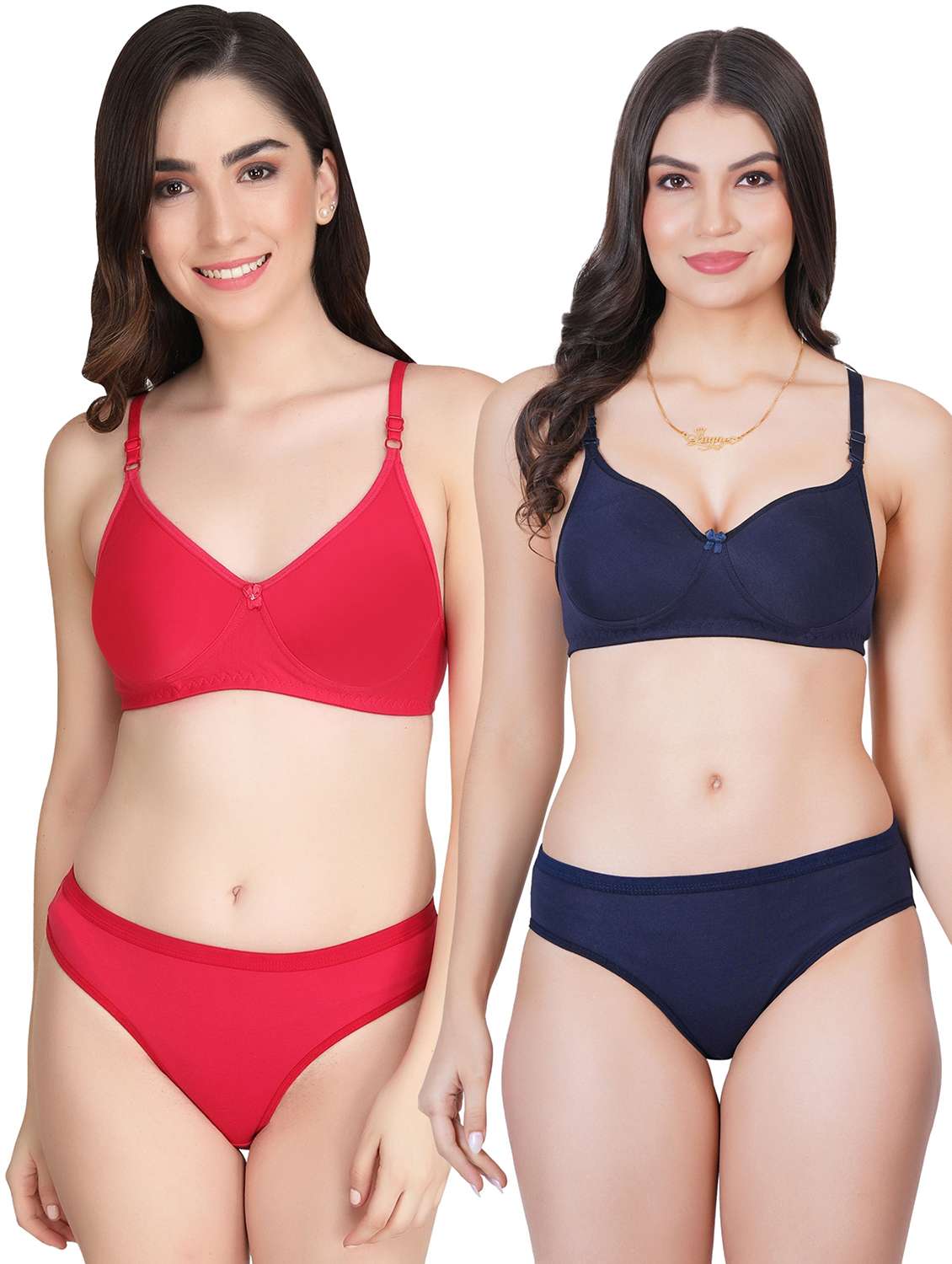 women pack of 2 solid bra and panty set