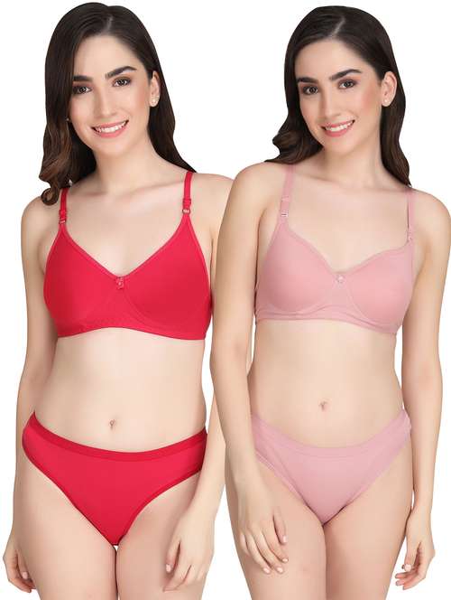 women pack of 2 solid bra and panty set - 22065190 -  Standard Image - 0
