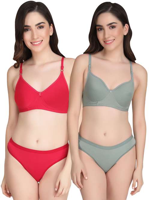 women pack of 2 solid bra and panty set - 22065191 -  Standard Image - 0