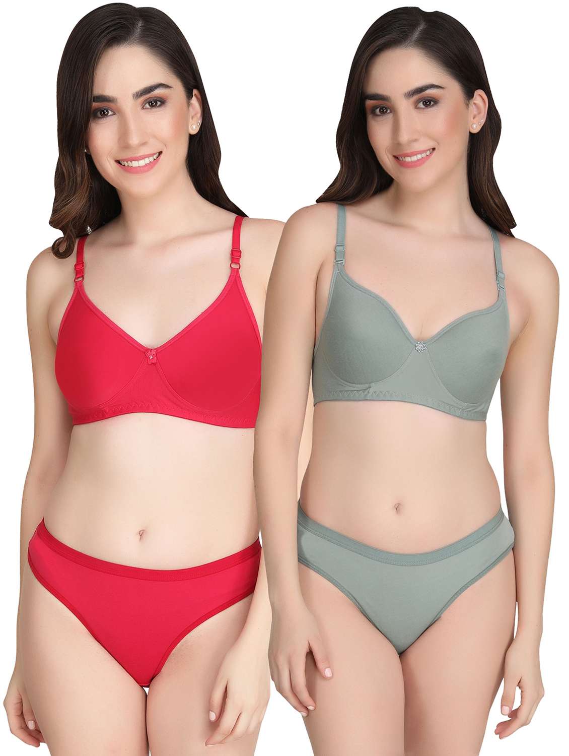 women pack of 2 solid bra and panty set