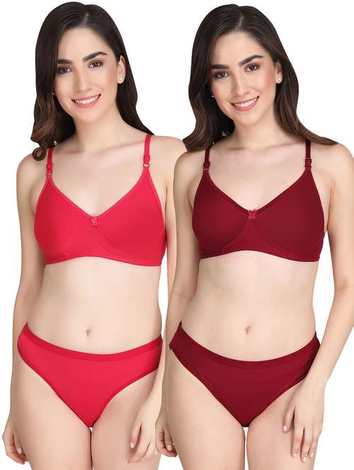 women pack of 2 solid bra and panty set - 22065193 -  Standard Image - 0