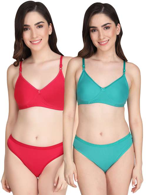 women pack of 2 solid bra and panty set - 22065195 -  Standard Image - 0