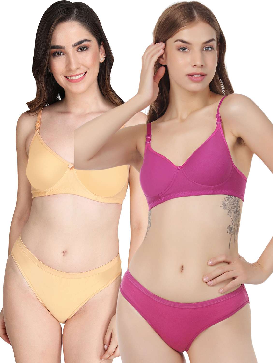 women pack of 2 solid bra and panty set