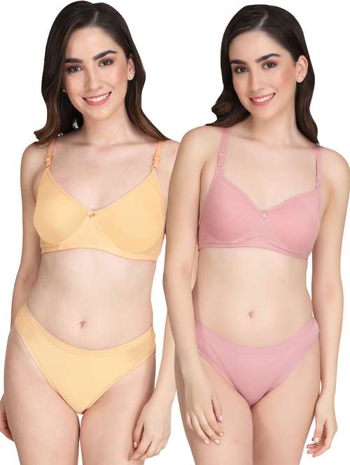 women pack of 2 solid bra and panty set - 22065202 -  Standard Image - 0
