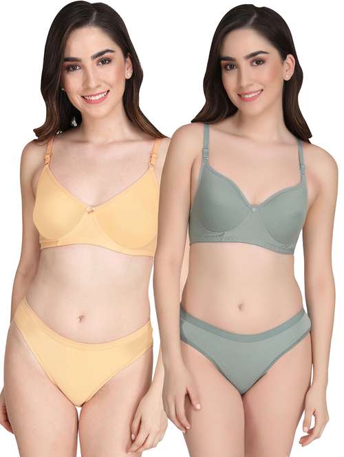 women pack of 2 solid bra and panty set - 22065203 -  Standard Image - 0