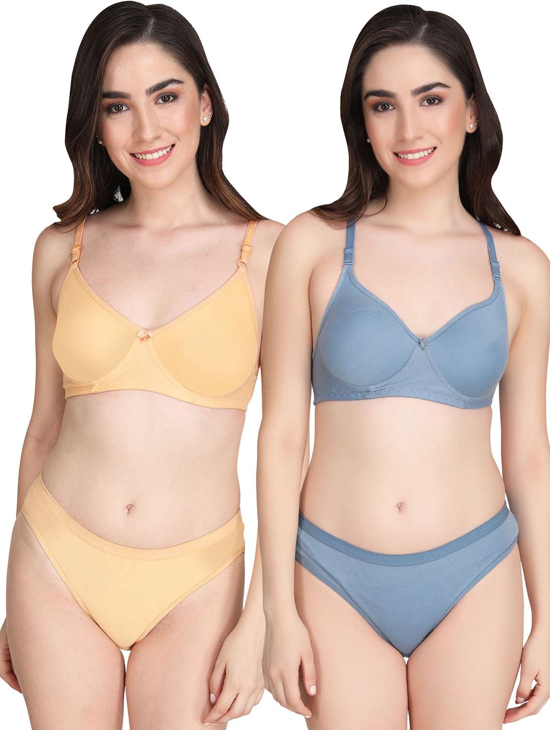 women pack of 2 solid bra and panty set