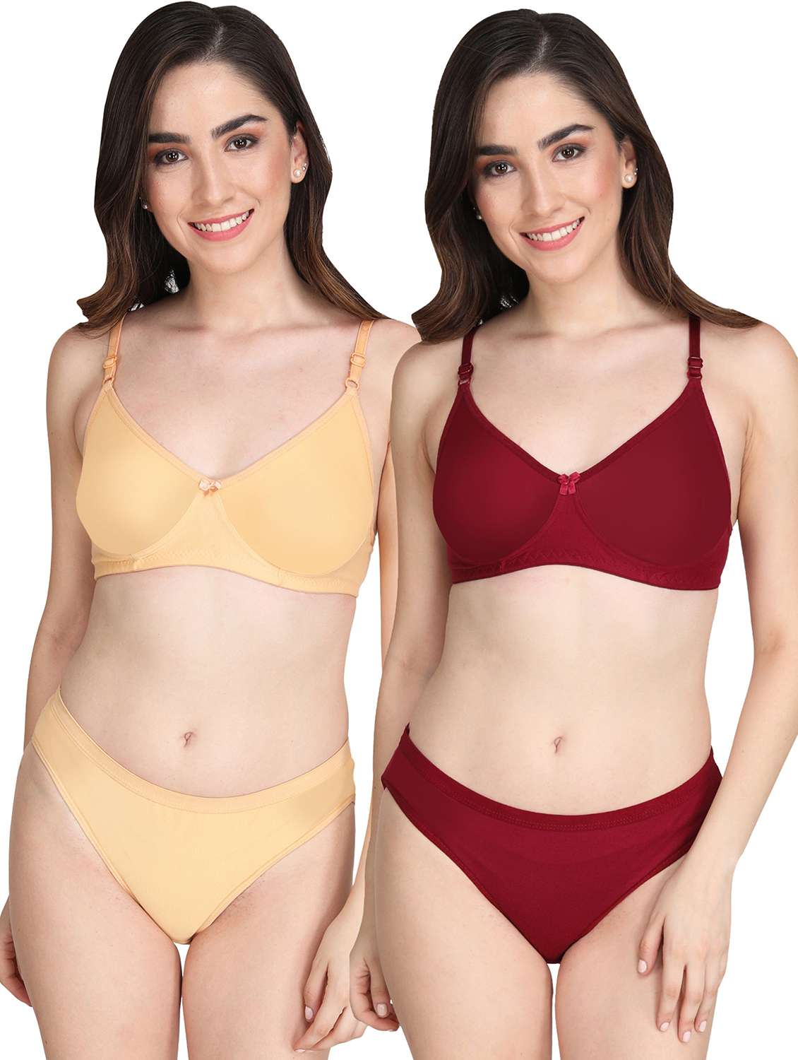 women pack of 2 solid bra and panty set