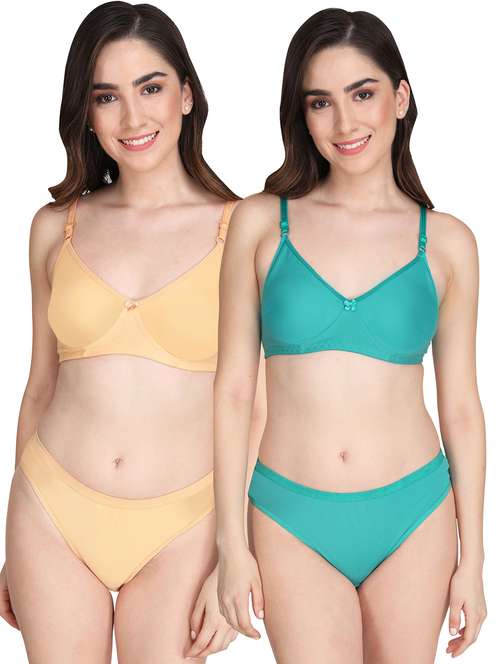 women pack of 2 solid bra and panty set - 22065207 -  Standard Image - 0