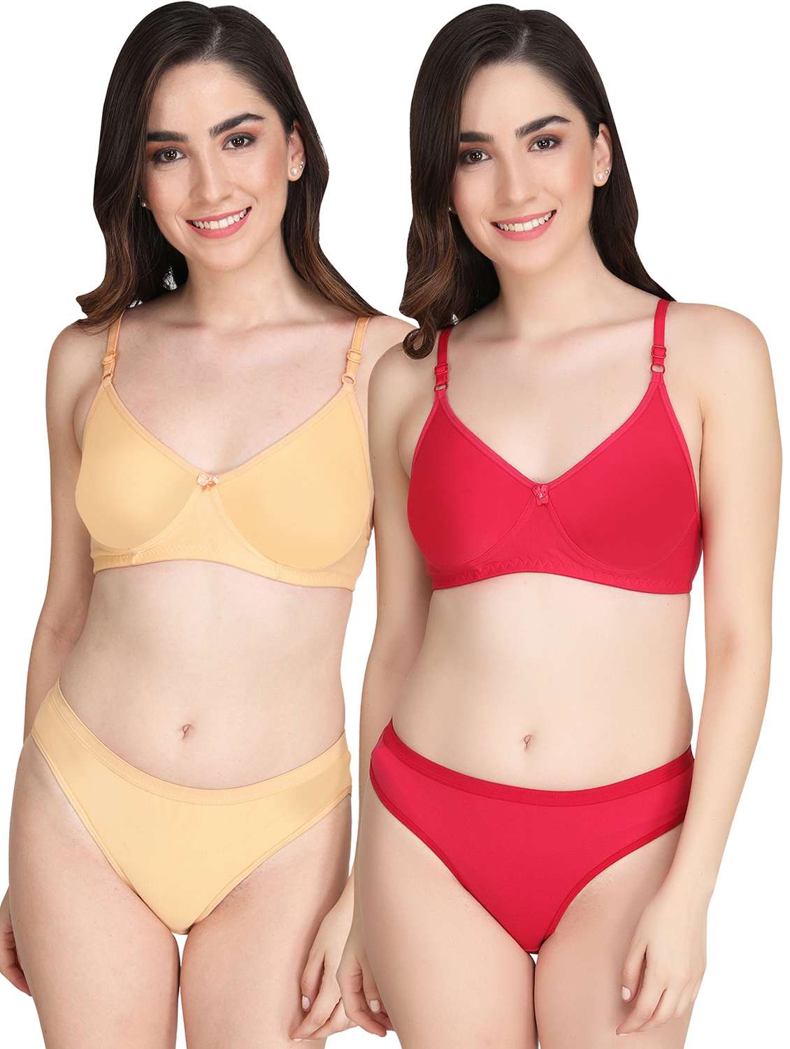 women pack of 2 solid bra and panty set