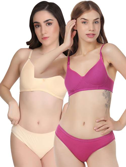 women pack of 2 solid bra and panty set - 22065210 -  Standard Image - 0