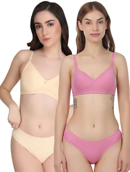 women pack of 2 solid bra and panty set - 22065211 -  Standard Image - 0
