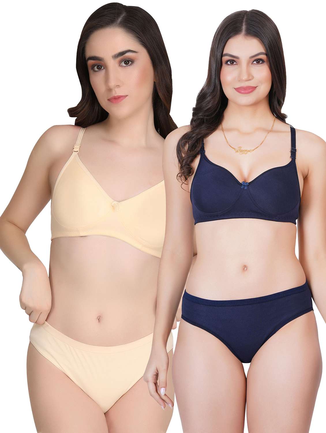 women pack of 2 solid bra and panty set