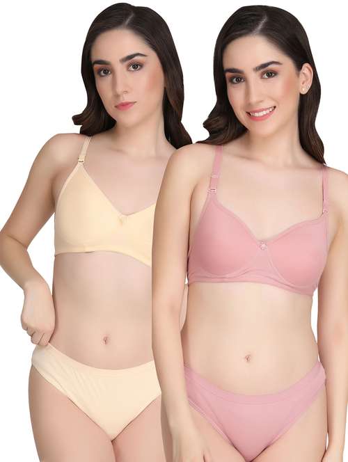 women pack of 2 solid bra and panty set - 22065215 -  Standard Image - 0