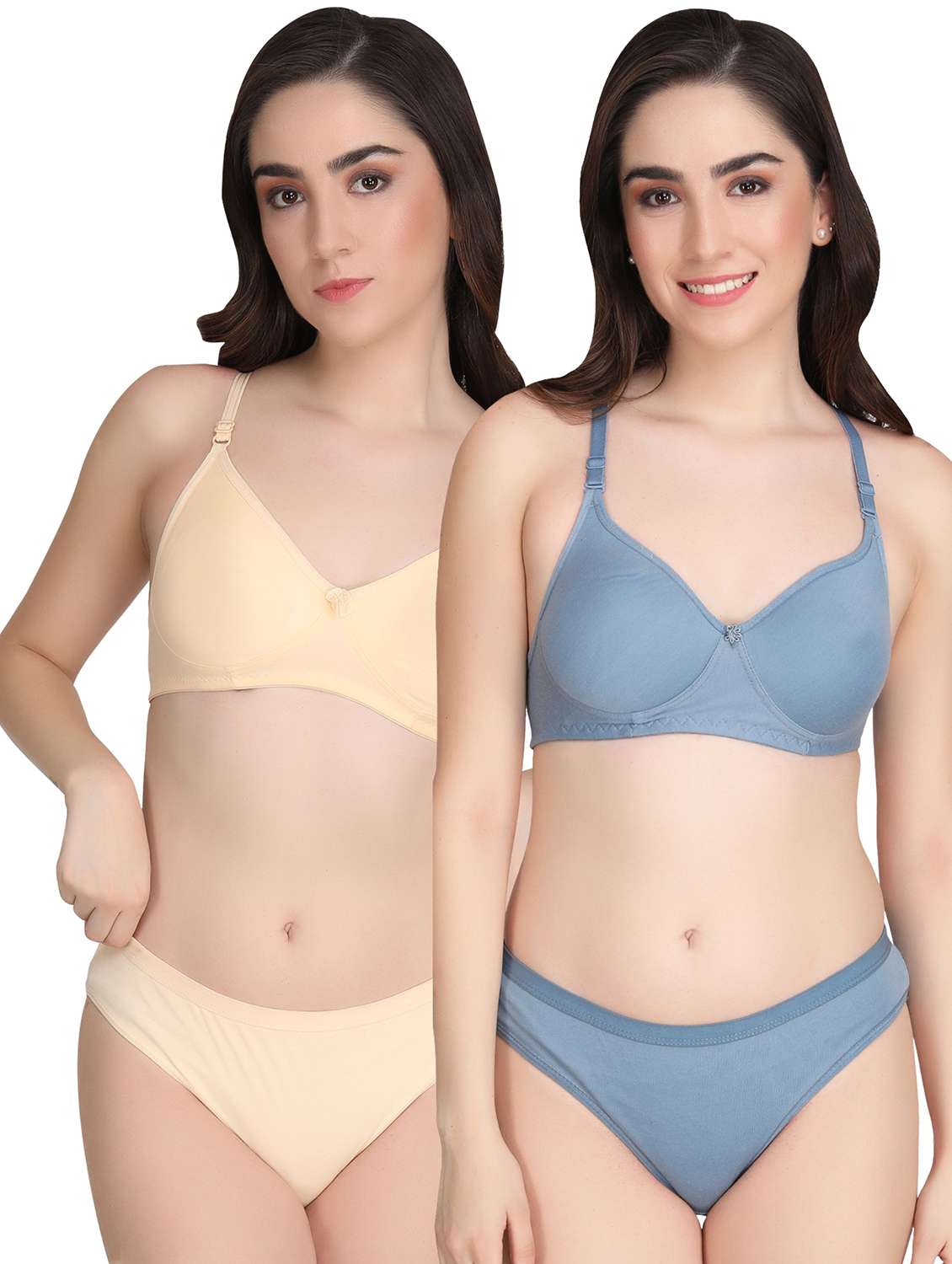 women pack of 2 solid bra and panty set