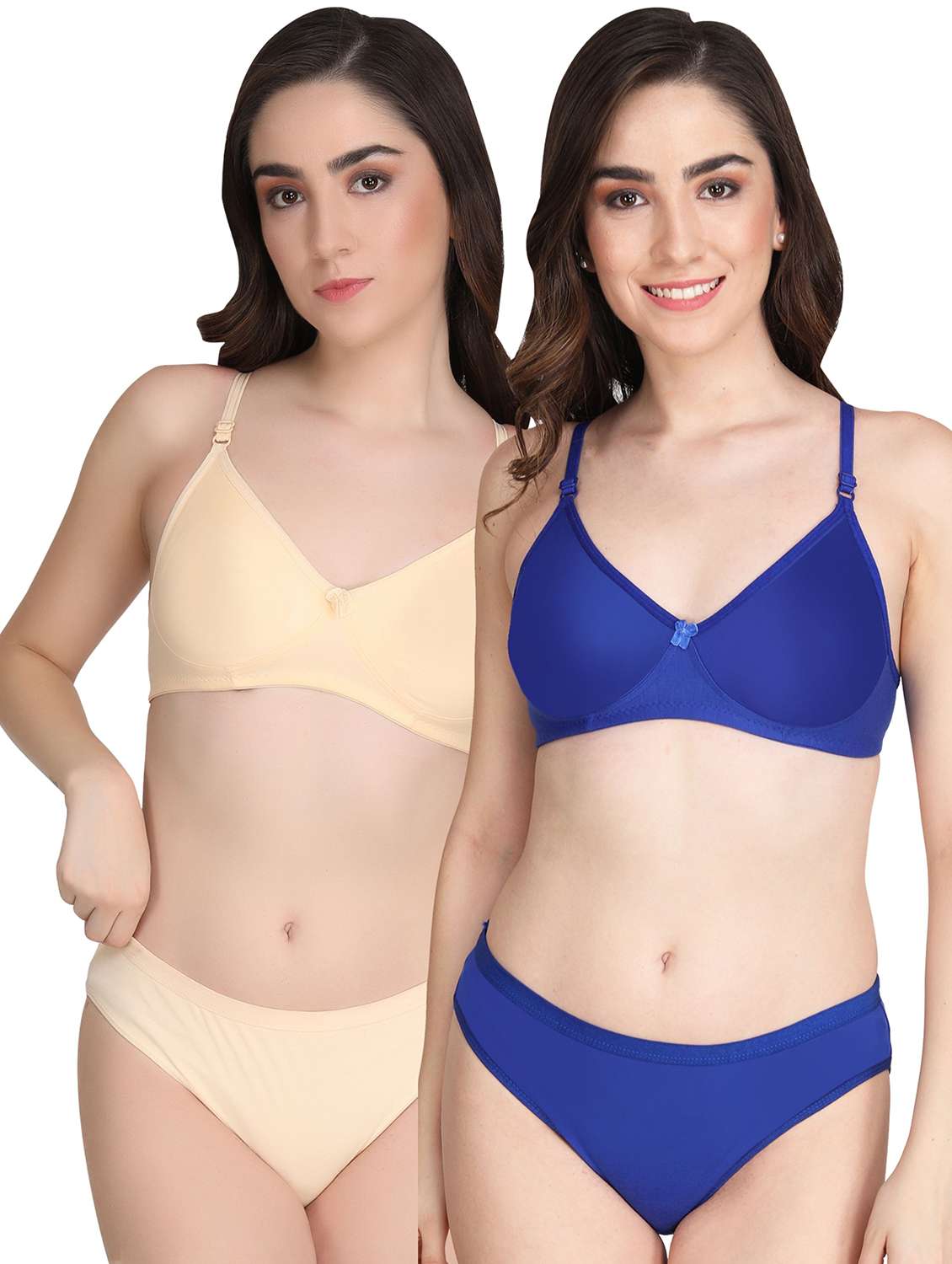 women pack of 2 solid bra and panty set