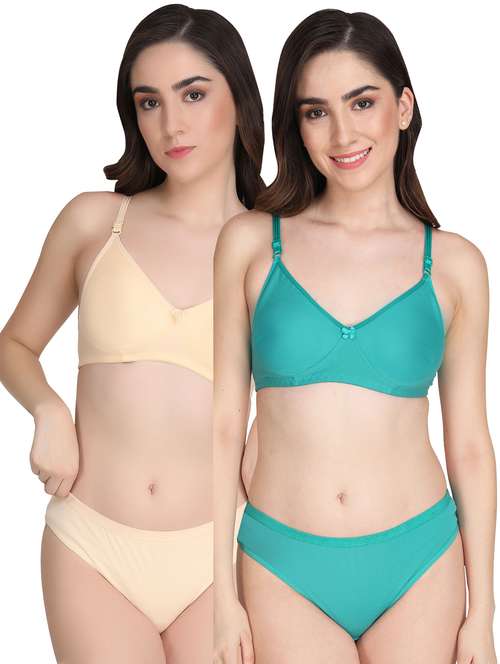 women pack of 2 solid bra and panty set - 22065220 -  Standard Image - 0