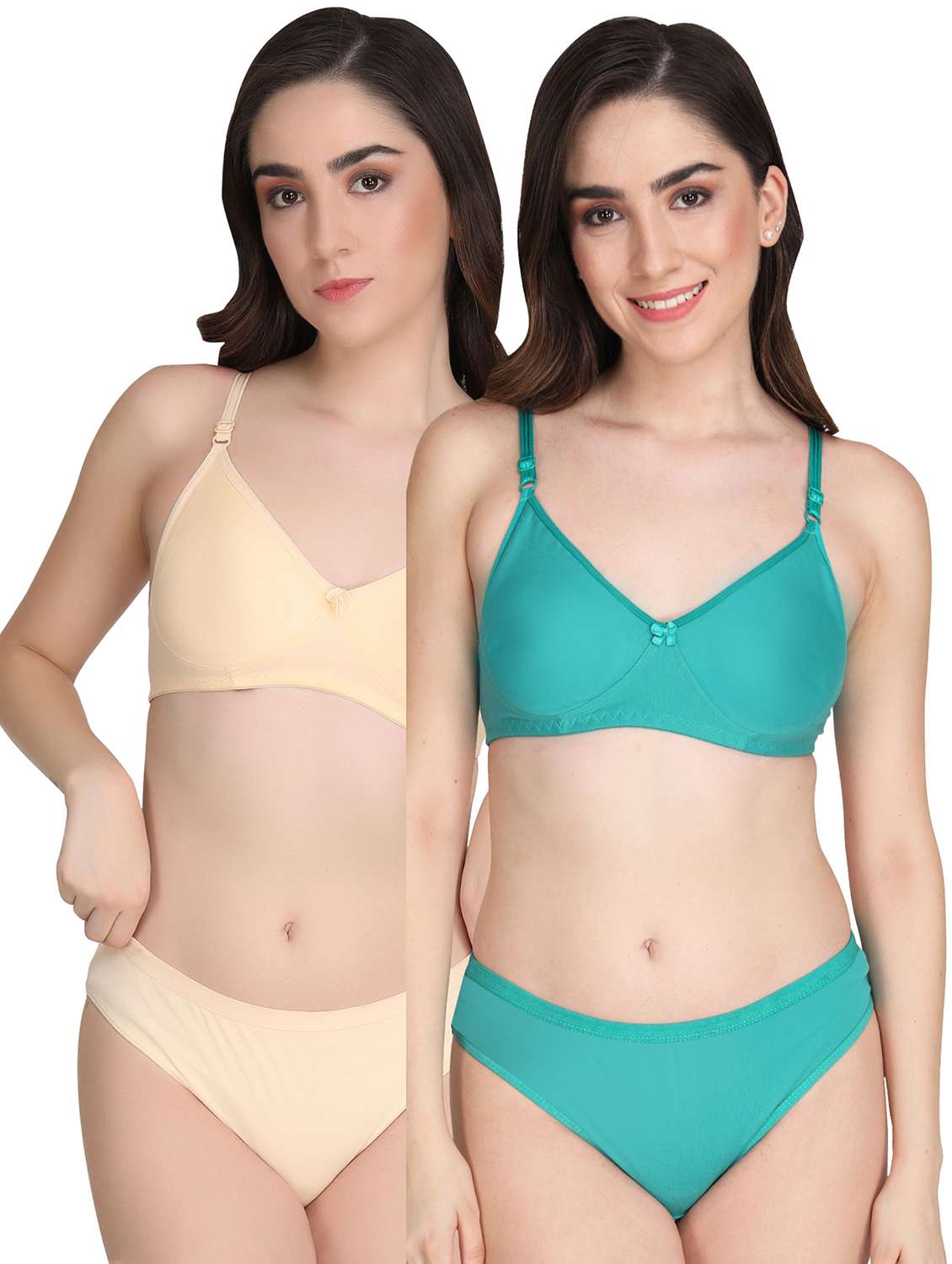 women pack of 2 solid bra and panty set