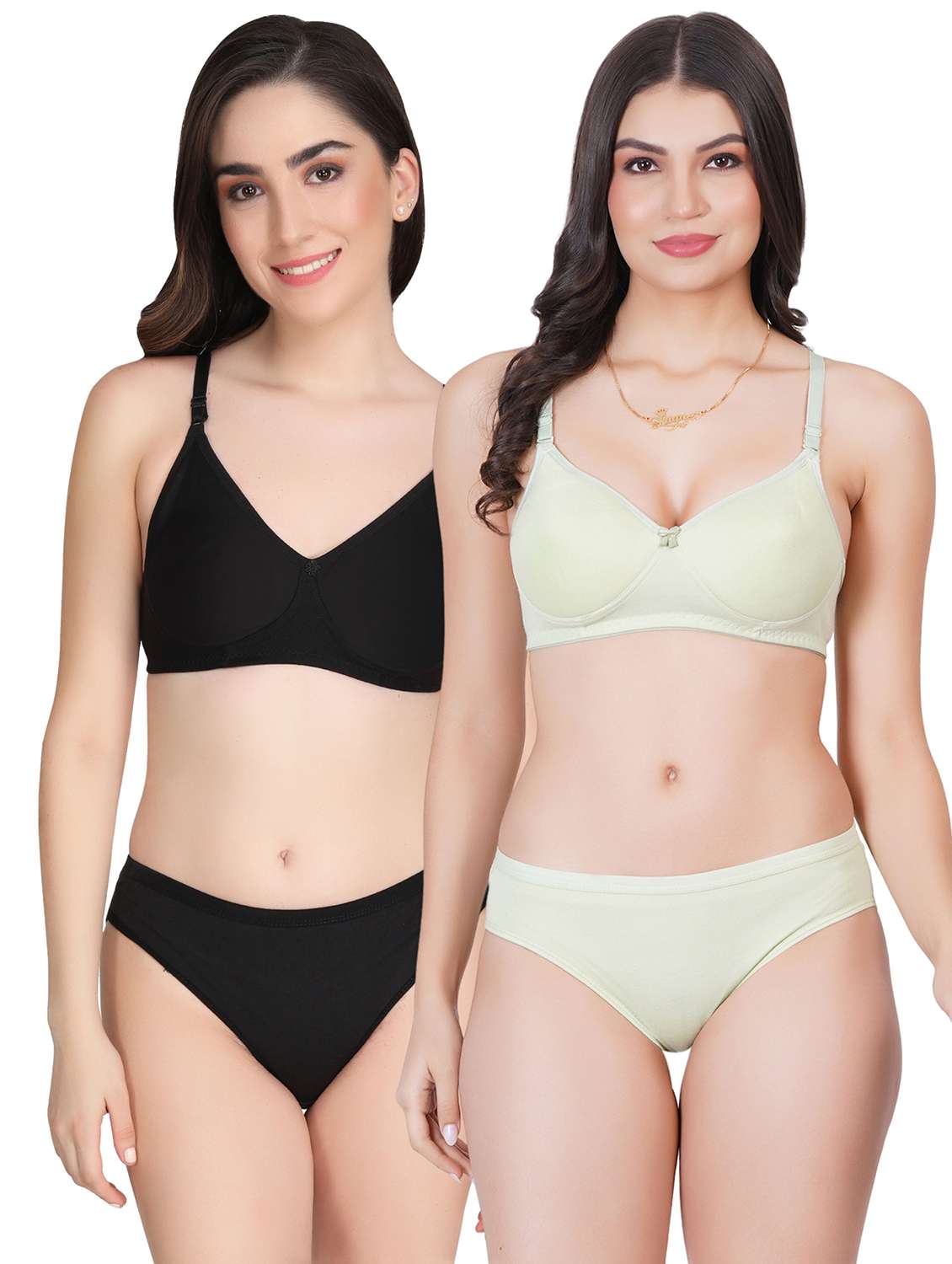 women pack of 2 solid bra and panty set