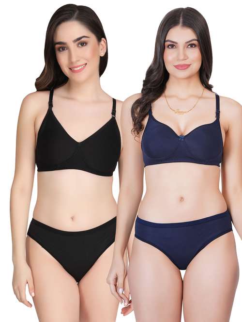 women pack of 2 solid bra and panty set - 22065228 -  Standard Image - 0