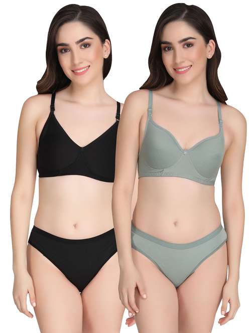 women pack of 2 solid bra and panty set - 22065230 -  Standard Image - 0