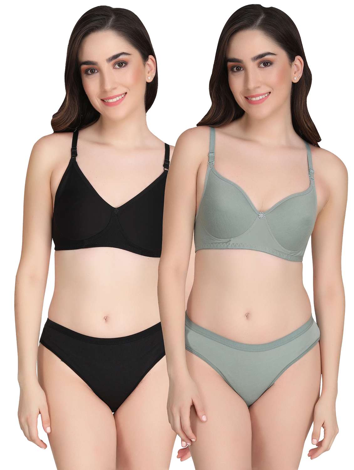 women pack of 2 solid bra and panty set