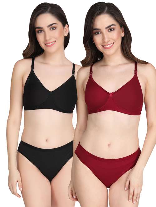 women pack of 2 solid bra and panty set - 22065232 -  Standard Image - 0