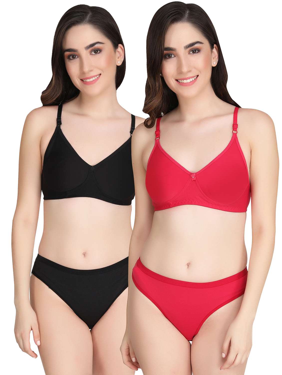 women pack of 2 solid bra and panty set