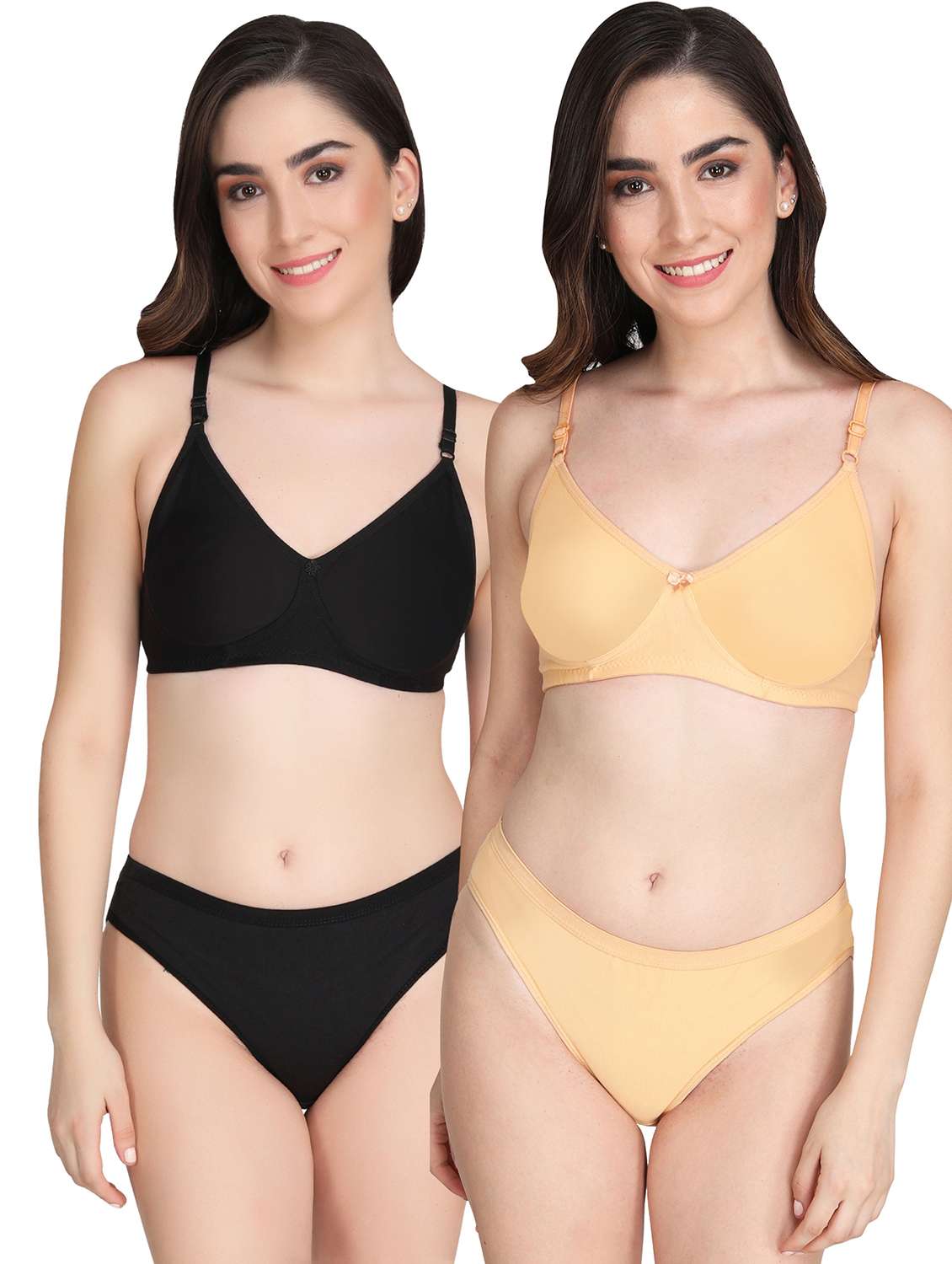 women pack of 2 solid bra and panty set